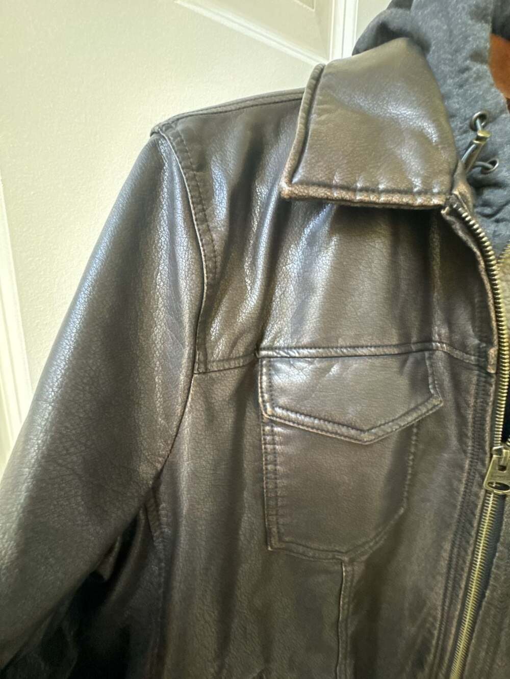 Levi's Faux Leather Hooded Jacket Size XL Brown Sherpa Lined